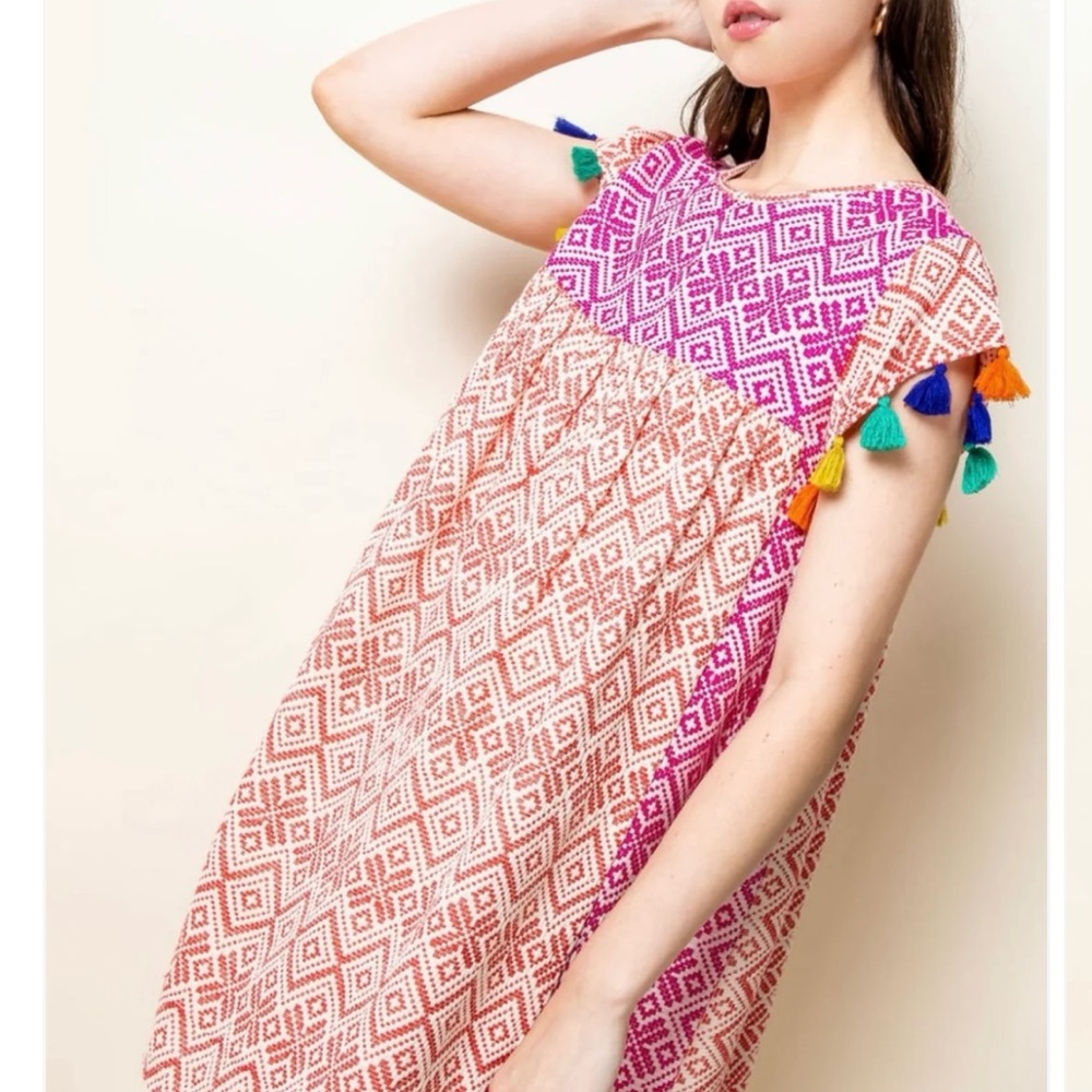 THML Geometric Patterned Dress with Tassels